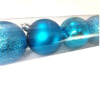 Kit 6 Bolas Natal Mista Glitter, Fosca, Lisa Azul Turquesa 8cm - Master Christmas