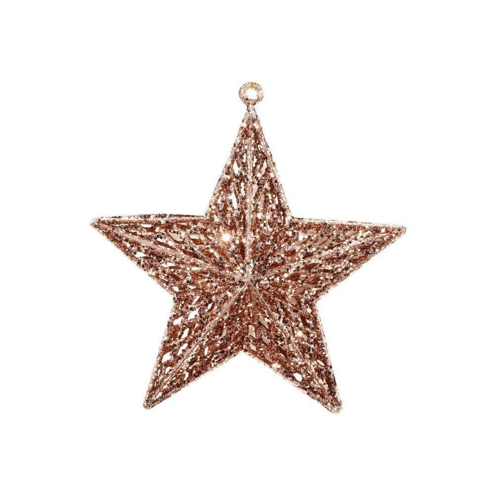 Estrela Natal Decorativa Glitter Vazado Rosê Gold 18cm - Magizi - 1
