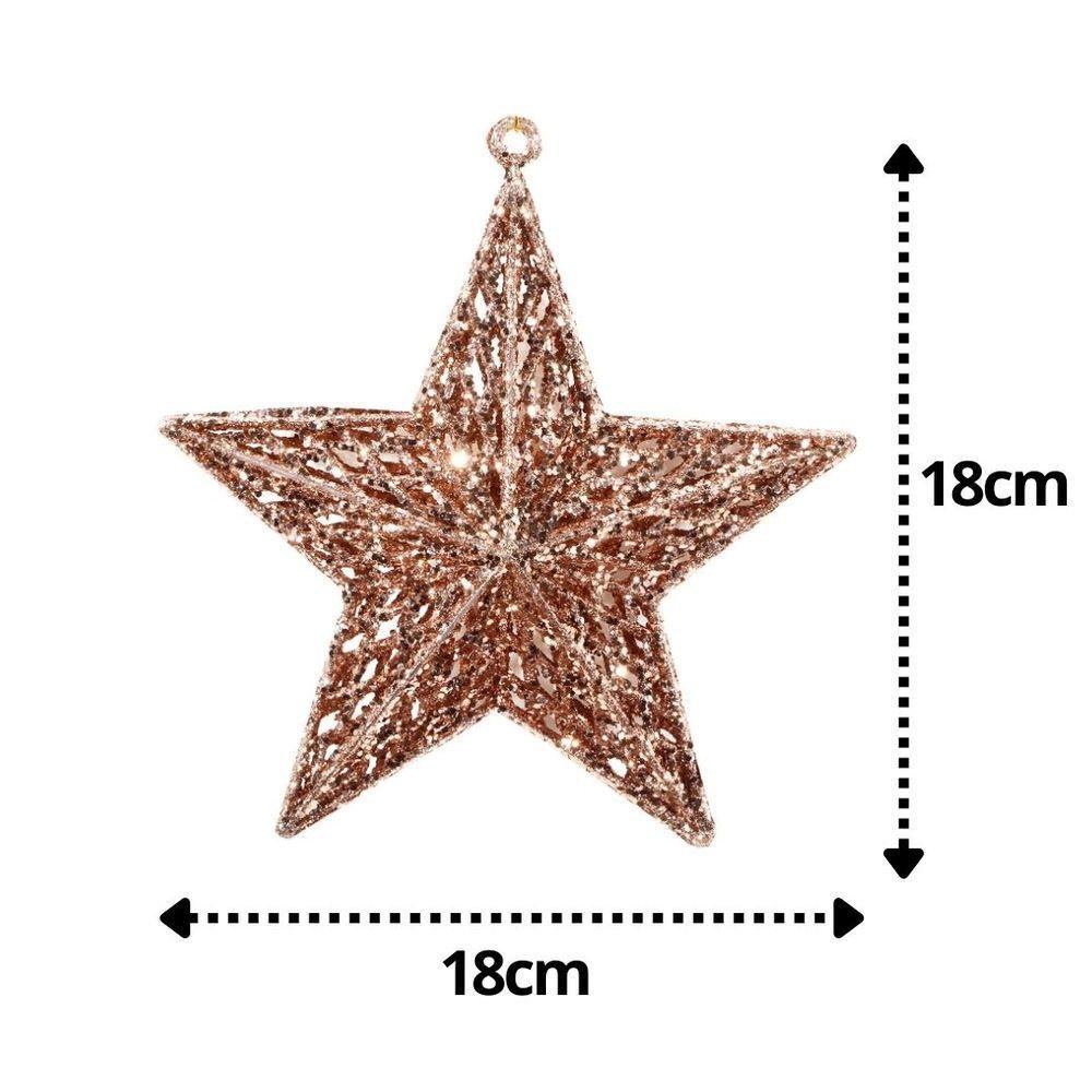 Estrela Natal Decorativa Glitter Vazado Rosê Gold 18cm - Magizi - 3