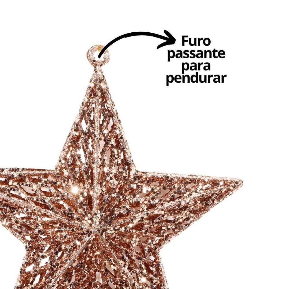 Estrela Natal Decorativa Glitter Vazado Rosê Gold 18cm - Magizi - 4