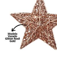 Estrela Natal Decorativa Glitter Vazado Rosê Gold 18cm - Magizi - 5