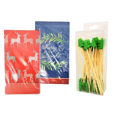 Kit Guardanapos Natal Folhas Duplas E Palito Petisco Decorados Pinheiro - Magizi