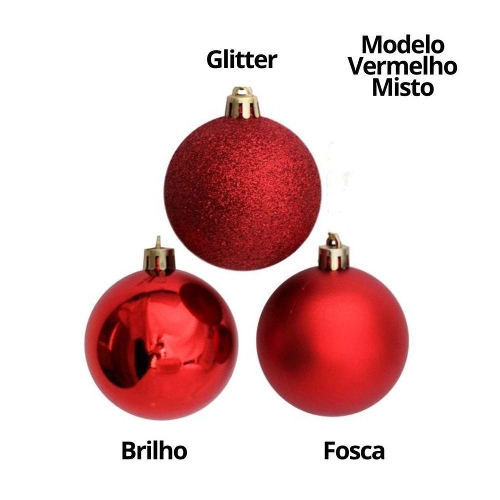 Kit 12 Bolas De Natal Mista Fosca, Lisa E Glitter Vermelha 5cm - Master Christmas - 3