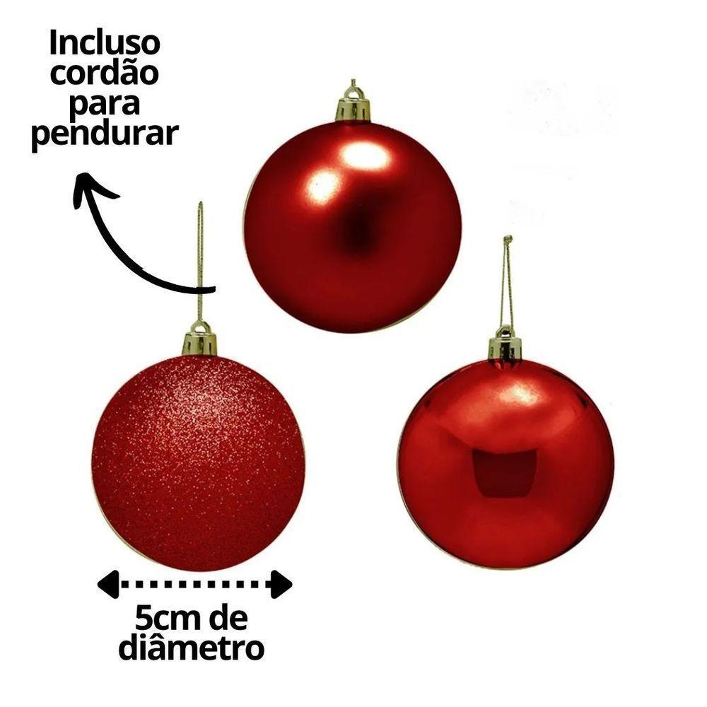 Kit 12 Bolas De Natal Mista Fosca, Lisa E Glitter Vermelha 5cm - Master Christmas - 4
