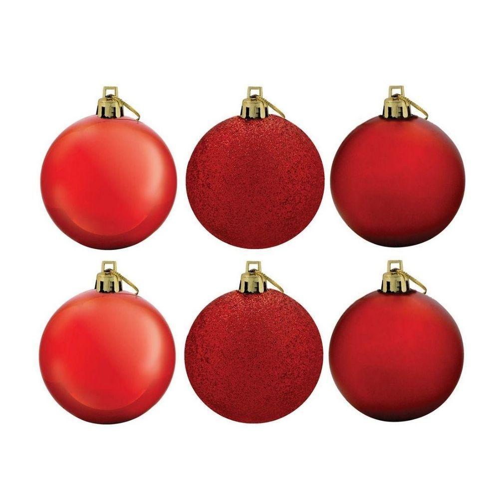 Kit 12 Bolas De Natal Mista Fosca, Lisa E Glitter Vermelha 5cm - Master Christmas - 6