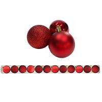 Kit 12 Bolas De Natal Mista Fosca, Lisa E Glitter Vermelha 5cm - Master Christmas - 1