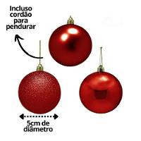 Kit 12 Bolas De Natal Mista Fosca, Lisa E Glitter Vermelha 5cm - Master Christmas