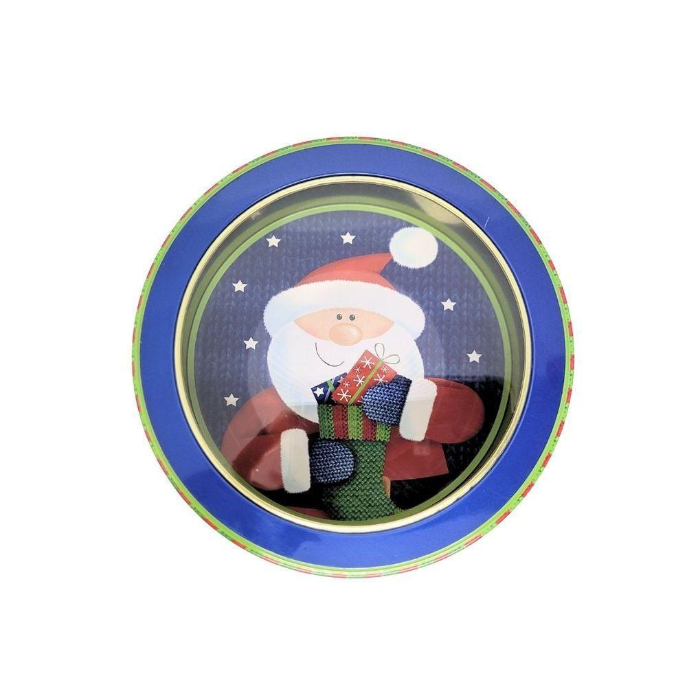 Jogo 2 Latas Metal Redonda Natal Decoradas Papai Noel Com Visor 800ml - Art Christmas - 2