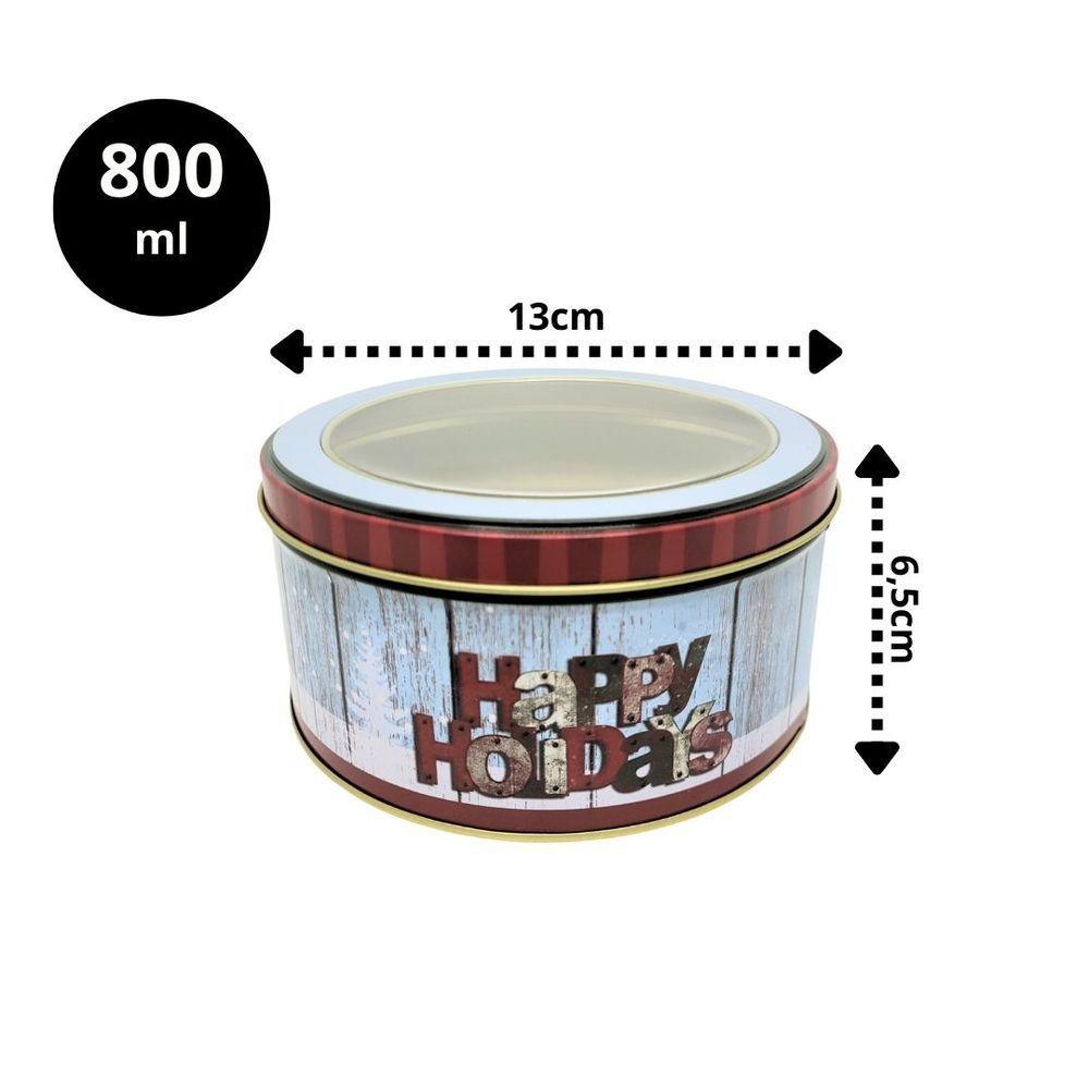 Jogo 2 Latas Metal Redonda Natal Decoradas Papai Noel Com Visor 800ml - Art Christmas - 4