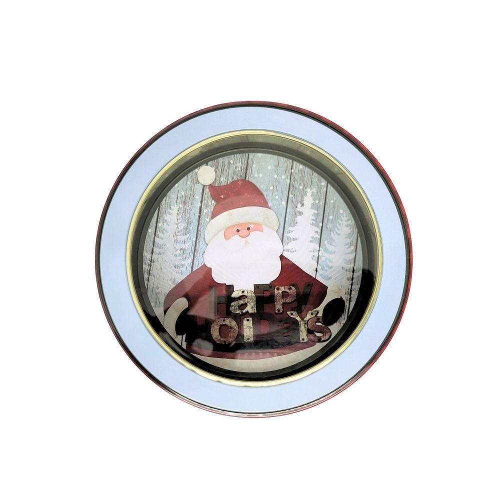 Jogo 2 Latas Metal Redonda Natal Decoradas Papai Noel Com Visor 800ml - Art Christmas - 5