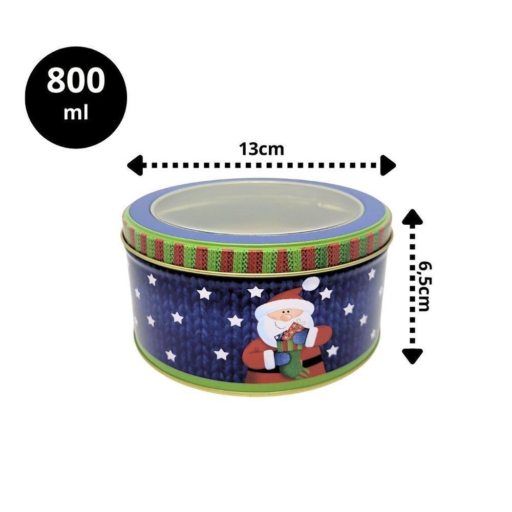 Jogo 2 Latas Metal Redonda Natal Decoradas Papai Noel Com Visor 800ml - Art Christmas - 6