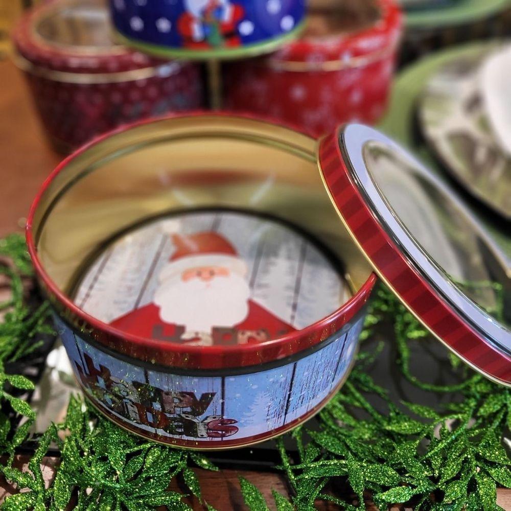 Jogo 2 Latas Metal Redonda Natal Decoradas Papai Noel Com Visor 800ml - Art Christmas - 9