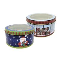 Jogo 2 Latas Metal Redonda Natal Decoradas Papai Noel Com Visor 800ml - Art Christmas - 1