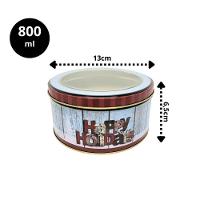 Jogo 2 Latas Metal Redonda Natal Decoradas Papai Noel Com Visor 800ml - Art Christmas