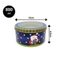 Jogo 2 Latas Metal Redonda Natal Decoradas Papai Noel Com Visor 800ml - Art Christmas - 6