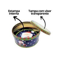 Jogo 2 Latas Metal Redonda Natal Decoradas Papai Noel Com Visor 800ml - Art Christmas - 8