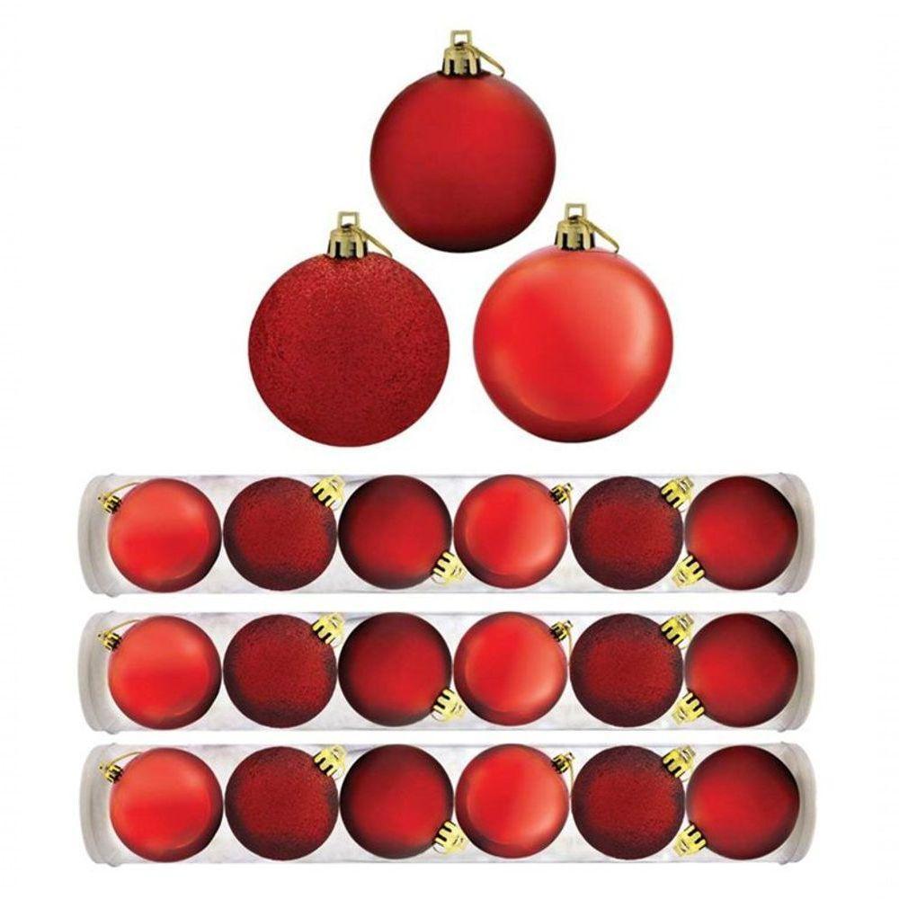 Kit 24 Bolas Natal Mista Glitter, Fosca, Lisa Vermelha 7cm - Master Christmas - 4