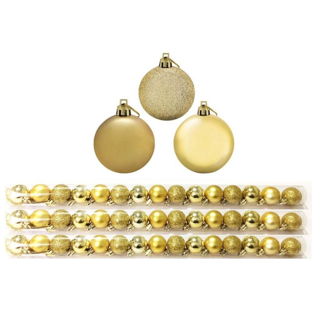 Super Kit 45 Bolas De Natal Glitter, Lisa E Fosca Dourada 4cm - Master Christmas - 1