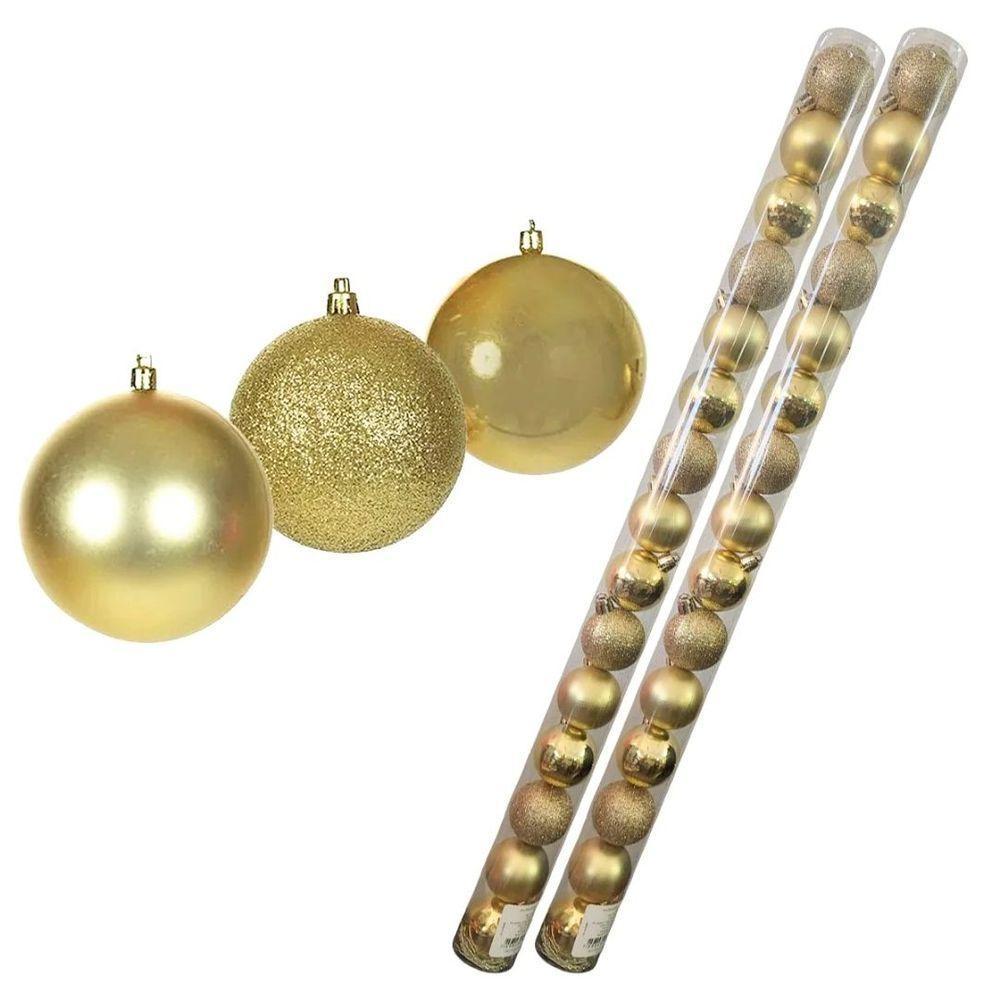 Super Kit 45 Bolas De Natal Glitter, Lisa E Fosca Dourada 4cm - Master Christmas - 2