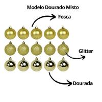 Super Kit 45 Bolas De Natal Glitter, Lisa E Fosca Dourada 4cm - Master Christmas