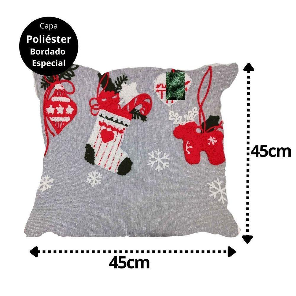 Jogo 2 Capas De Almofada Natalina Cinza Claro Brilho Bordado Felpudo Premium 45x45cm - Magizi - 8