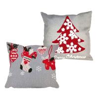 Jogo 2 Capas De Almofada Natalina Cinza Claro Brilho Bordado Felpudo Premium 45x45cm - Magizi - 1