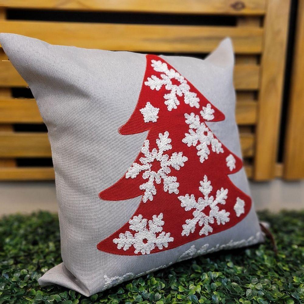 Jogo 4 Capas De Almofada Natalina Cinza Claro Brilho Bordado Felpudo Premium 45x45cm - Magizi - 4