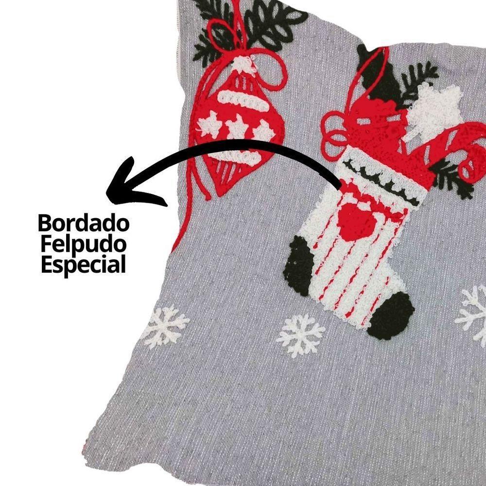 Jogo 4 Capas De Almofada Natalina Cinza Claro Brilho Bordado Felpudo Premium 45x45cm - Magizi - 7