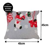 Jogo 4 Capas De Almofada Natalina Cinza Claro Brilho Bordado Felpudo Premium 45x45cm - Magizi - 6