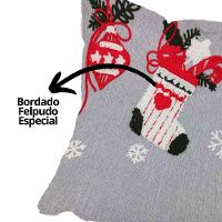 Jogo 4 Capas De Almofada Natalina Cinza Claro Brilho Bordado Felpudo Premium 45x45cm - Magizi - 7