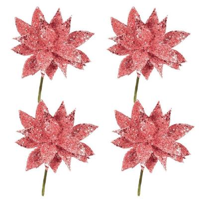 Jogo Pick Natal Folhagem Glitter Especial Rosê Gold 4 Unidades - Magizi