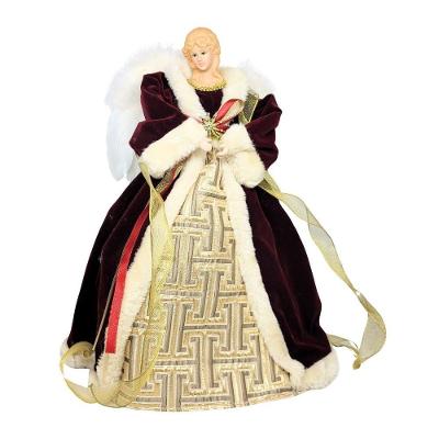 Anjo Decorativo Natal Ponteira árvore Veludo Vinho E Dourado Luxo 40cm - Noel Decor