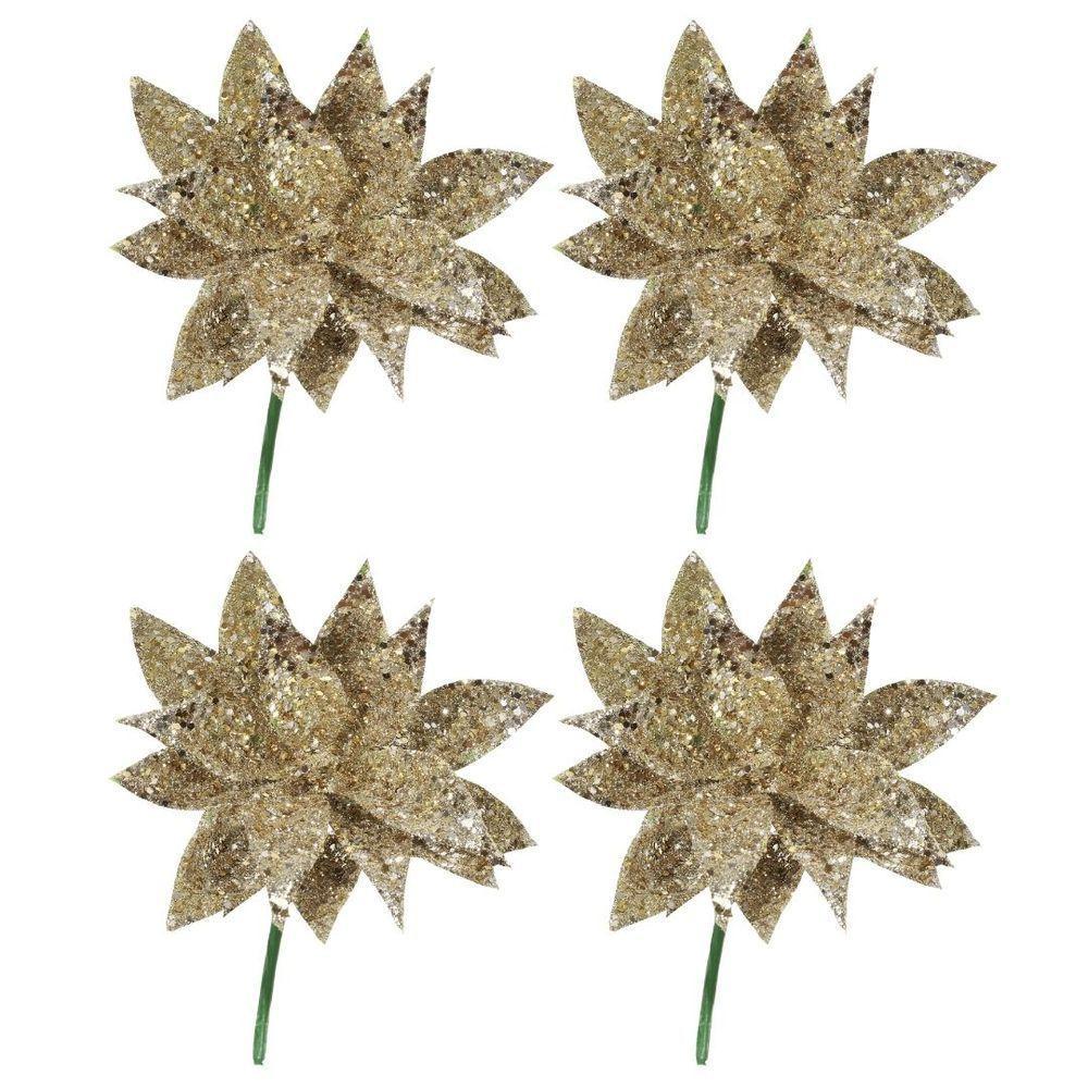 Jogo Pick Natal Folhagem Glitter Especial Champanhe 4 Unidades - Magizi - 1