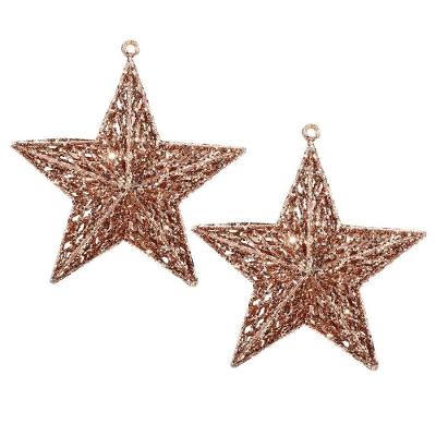 Kit 2 Estrelas Decorativas Natal Glitter Vazado Rosê Gold 18cm - Magizi