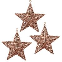Kit 3 Estrelas Decorativas Natal Glitter Vazado Rosê Gold 18cm - Magizi - 1
