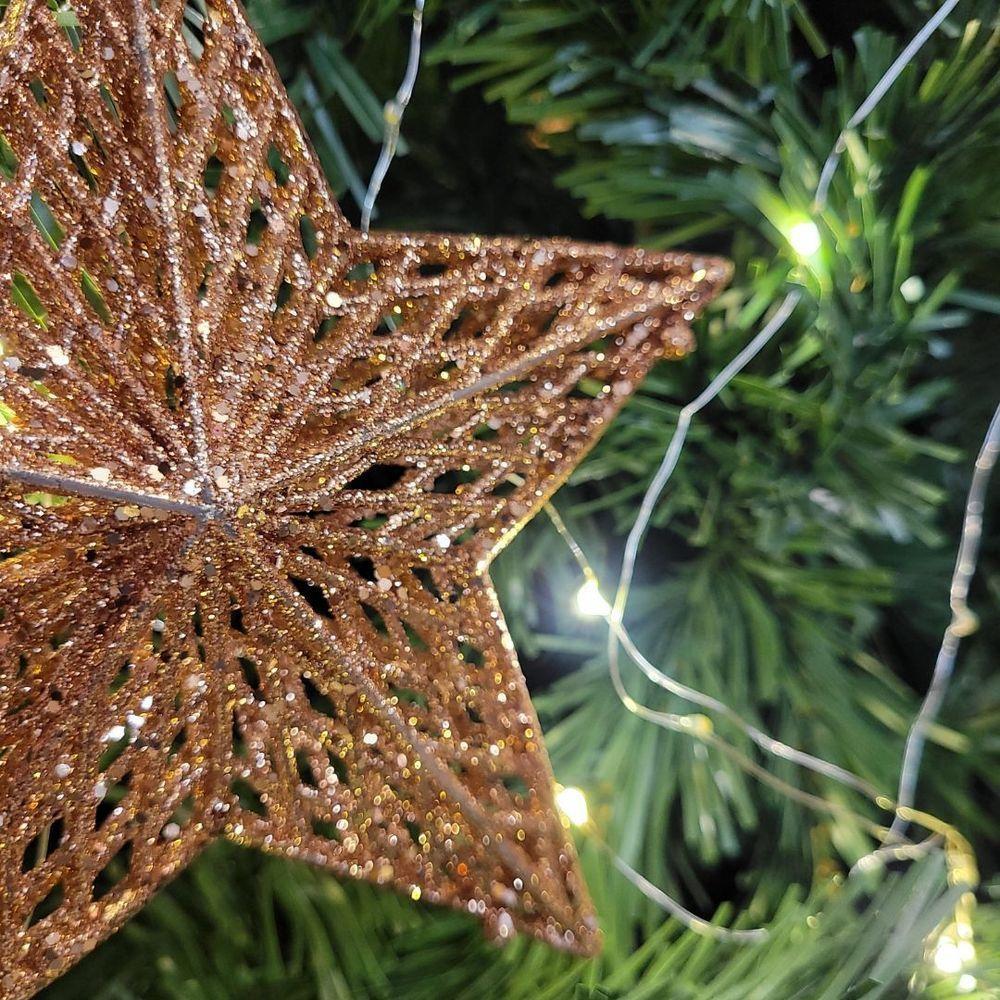 Kit 4 Estrelas Decorativas Natal Glitter Vazado Rosê Gold 18cm - Magizi - 3