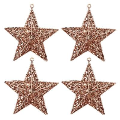 Kit 4 Estrelas Decorativas Natal Glitter Vazado Rosê Gold 18cm - Magizi