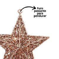 Kit 4 Estrelas Decorativas Natal Glitter Vazado Rosê Gold 18cm - Magizi