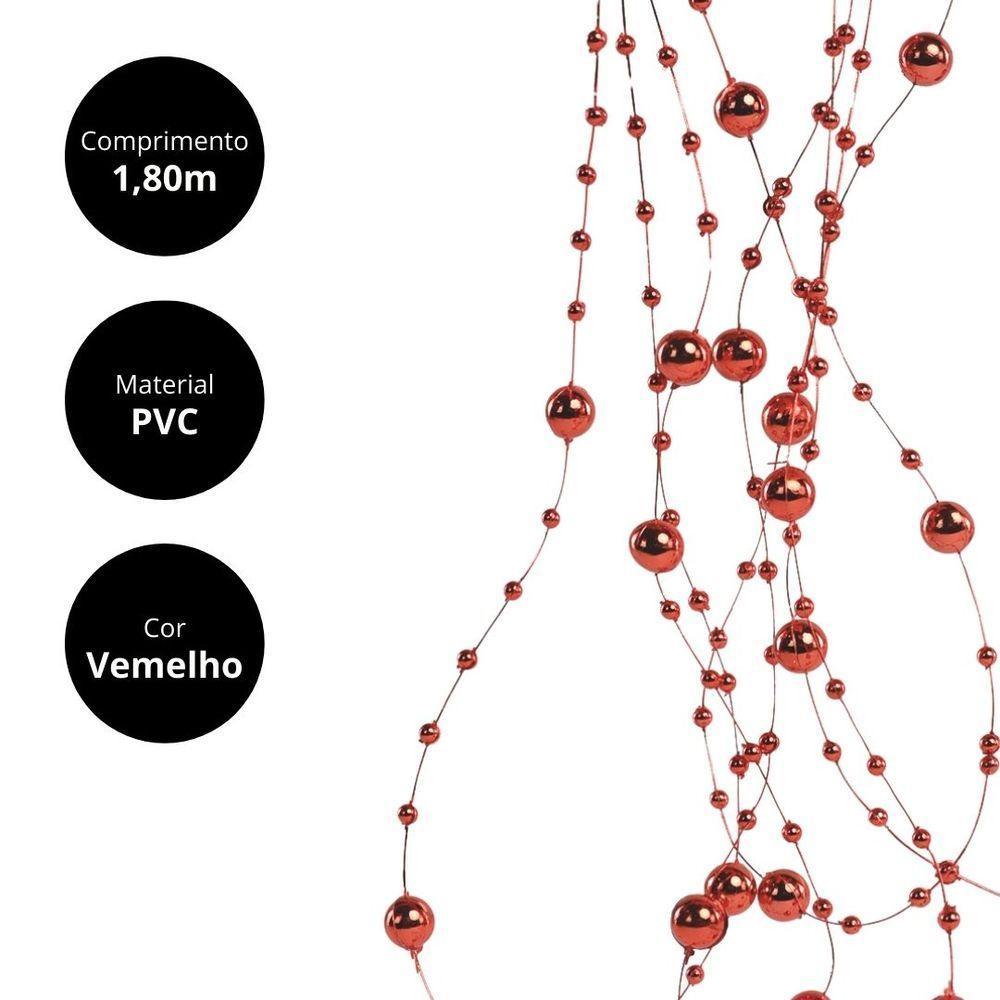Jogo 4 Colares Corrente Contas Natal 8mm E 4mm Vermelho 1,8 Metros - Magizi - 3