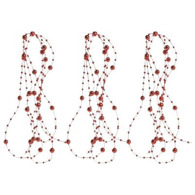 Jogo 4 Colares Corrente Contas Natal 8mm E 4mm Vermelho 1,8 Metros - Magizi