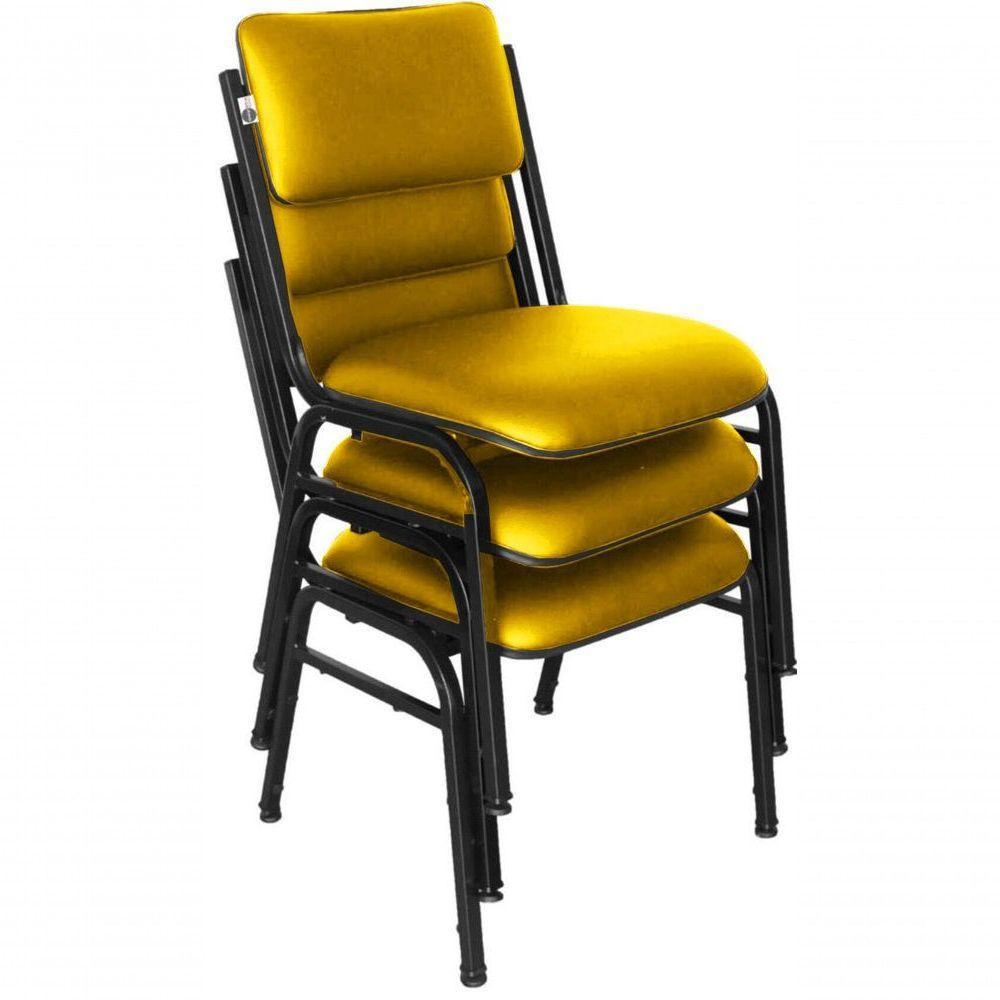 Kit Com 3 Cadeiras Para Auditórios Linha Hotel Smart Amarelo - 2