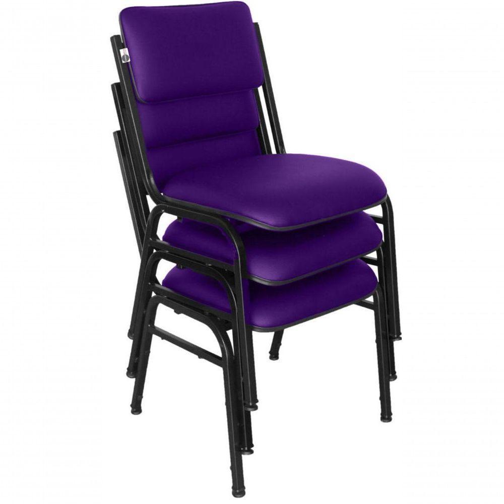 Kit Com 3 Cadeiras Para Auditórios Linha Hotel Smart Roxo - 2