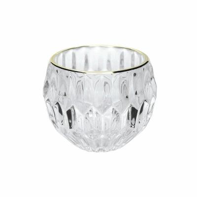 Porta Velas Castiçal Vidro Facetado Borda Dourado - Yangzi