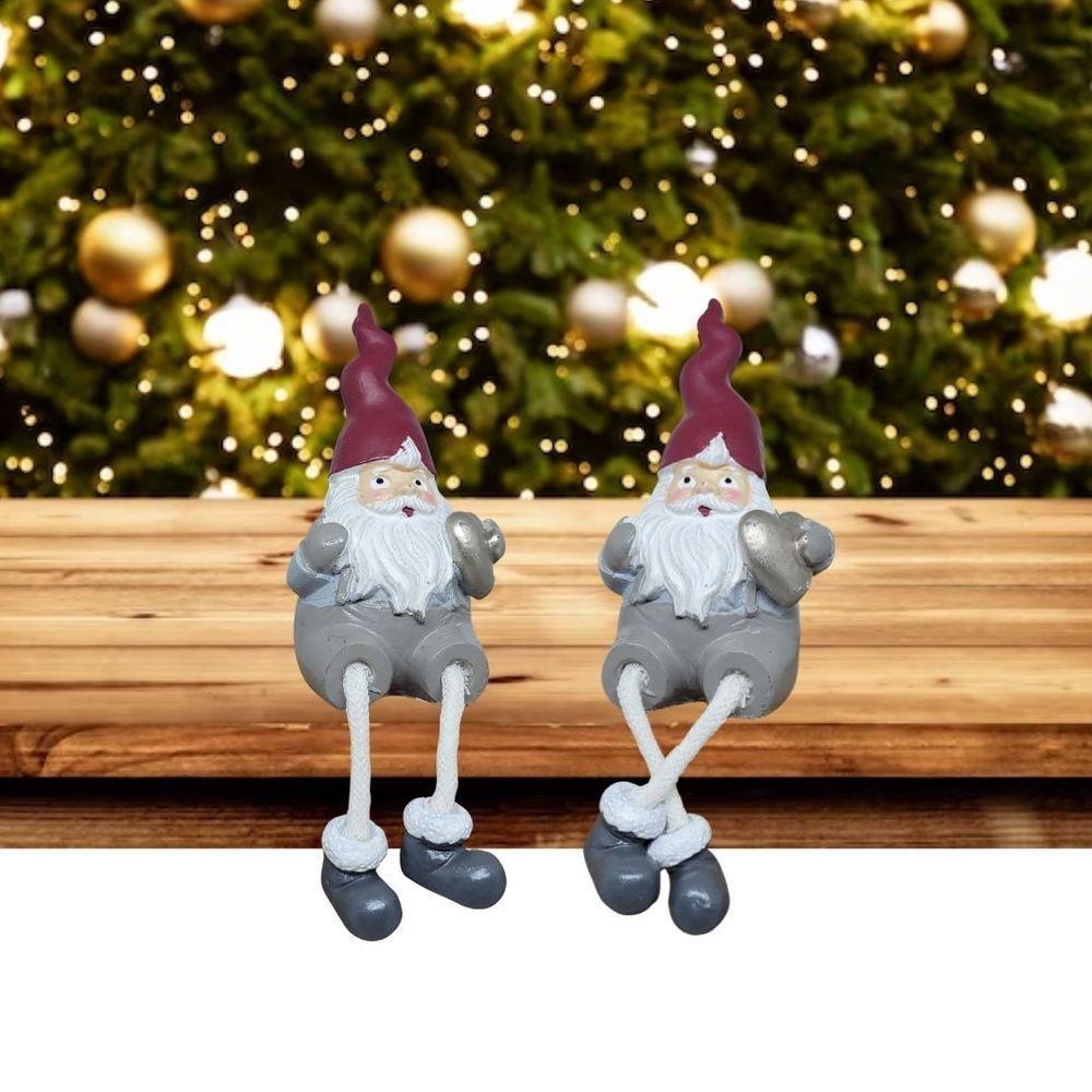 Enfeite Resina Mini Papai Noel Estilizado Sentado 11cm Cinza E Vinho - Magizi - 4