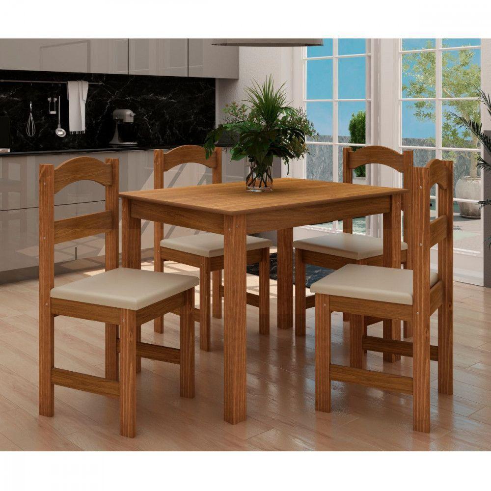 Mesa Arauna Com 4 Cadeiras Primavera Freijo/bege - 1