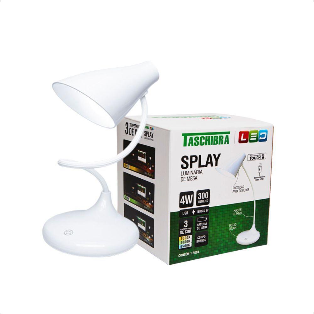Luminária De Mesa Taschibra Splay Led Recarregável Branca - 1