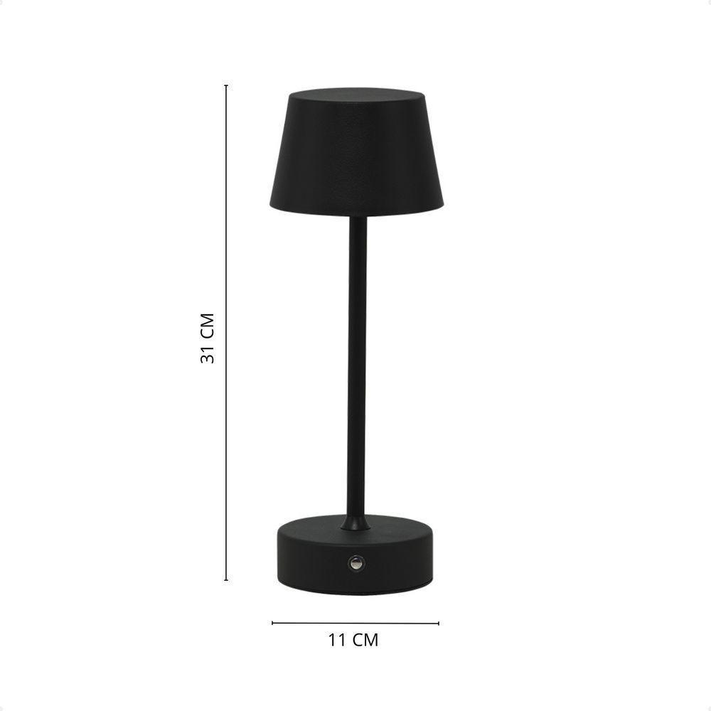 Luminária Abajur Mesa Led Louvre Touch Recarregável Preto - 2