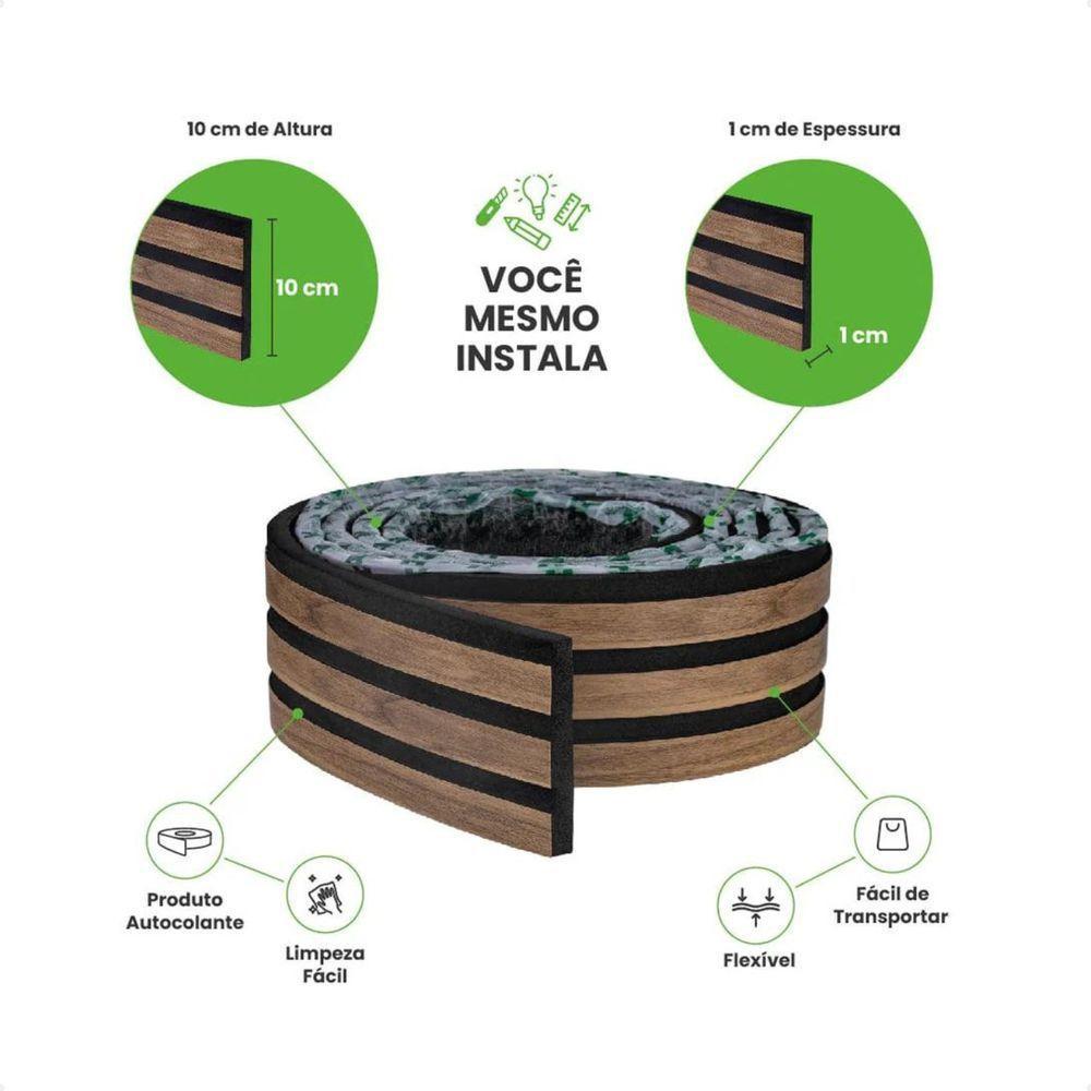 Painel Ripado Laminado De Eva Autocolante Flexível Rolo 5mt Madeto Nogueira Intenso - 4