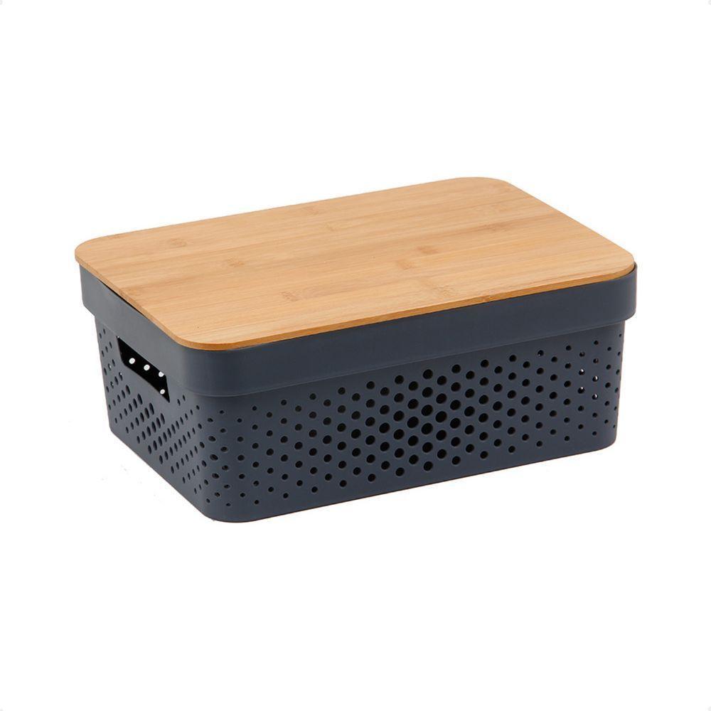 Caixa Organizadora Poá Com Tampa De Bambu Oikos Multiuso Cinza - 1