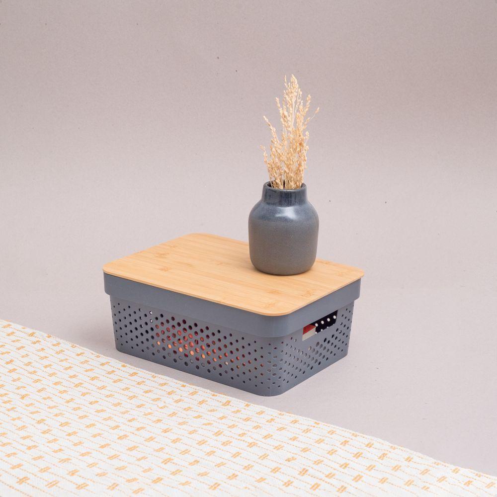 Caixa Organizadora Poá Com Tampa De Bambu Oikos Multiuso Cinza - 3